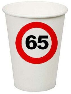 Verjaardagsfeest leeftijd bekertjes 65 jaar - 24x stuks - papier - thema leeftijd stopbord