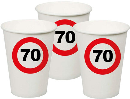 Verjaardagsfeest leeftijd bekertjes 70 jaar - 16x stuks - papier - thema leeftijd stopbord