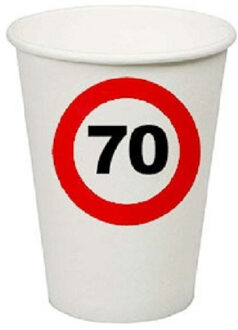 Verjaardagsfeest leeftijd bekertjes 70 jaar - 24x stuks - papier - thema leeftijd stopbord
