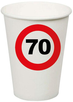 Verjaardagsfeest leeftijd bekertjes 70 jaar - 8x stuks - papier - thema leeftijd stopbord Multi