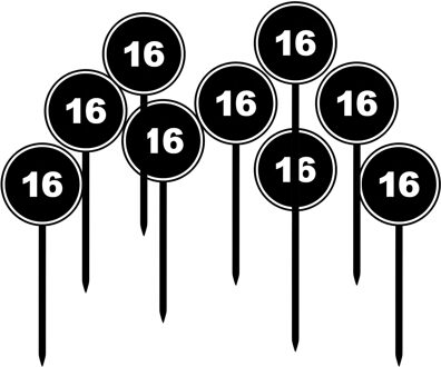 Verjaardagsfeest leeftijd cocktailprikkers - 16 jaar - 24x - thema stopbord zwart - sweet sixteen