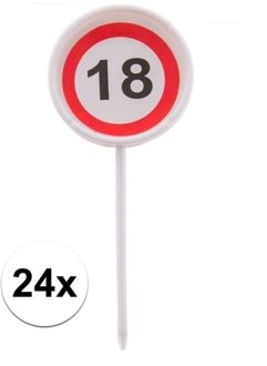 Verjaardagsfeest leeftijd cocktailprikkers - 18 jaar - 24x stuks - thema stopbord - hapjes prikker