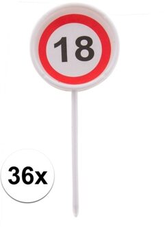 Verjaardagsfeest leeftijd cocktailprikkers - 18 jaar - 36x stuks - thema stopbord - hapjes prikker