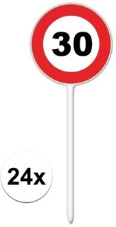 Verjaardagsfeest leeftijd cocktailprikkers - 30 jaar - 24x stuks - thema stopbord - hapjes prikker