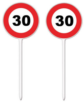 Verjaardagsfeest leeftijd cocktailprikkers - 30 jaar - 36x stuks - thema stopbord - hapjes prikker