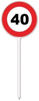 Verjaardagsfeest leeftijd cocktailprikkers - 40 jaar - 12x stuks - thema stopbord - hapjes prikker