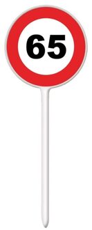 Verjaardagsfeest leeftijd cocktailprikkers - 65 jaar - 12x stuks - thema stopbord - hapjes prikker