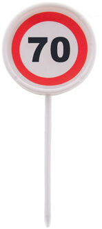 Verjaardagsfeest leeftijd cocktailprikkers - 70 jaar - 12x stuks - thema stopbord - hapjes prikker