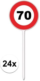 Verjaardagsfeest leeftijd cocktailprikkers - 70 jaar - 24x stuks - thema stopbord - hapjes prikker Multi