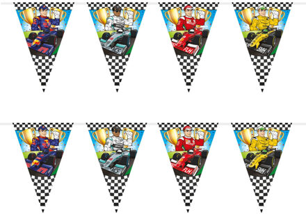 Verjaardagsfeest slinger - 2x - Race/Formule 1 thema - vlaggenlijnen - 6 meter