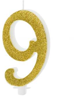 Verjaardagskaars 9 Glitter Goud