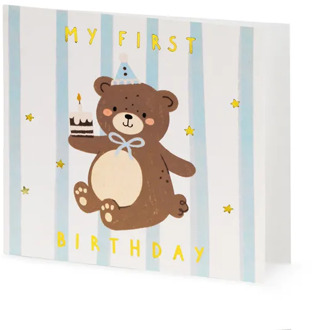 Verjaardagskaart Beertje 1 Jaar (14x14cm) Multikleur - Print
