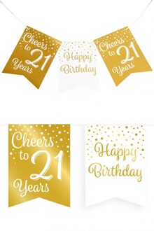 Verjaardagsslinger Vaandel 21 jaar Goud/Wit (6m) Multikleur - Print