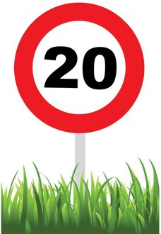 Verkeersbord 20 Jaar tuin 36cm Rood - Zalm, Wit - Transparant