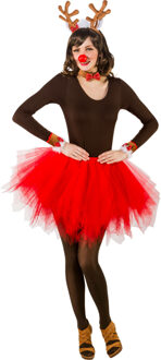 Verkleed accessoire set - Kerst Rendier - 4-delig - bruin - polyester - Carnaval verkleedkleding Multi