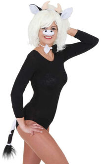 Verkleed accessoire set - Koe - 4-delig - zwart - polyester - Carnaval verkleedkleding
