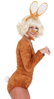 Verkleed accessoire set - Konijn - 4-delig - bruin - polyester - Carnaval verkleedkleding