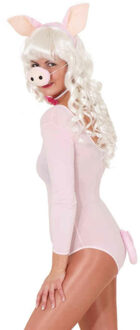 Verkleed accessoire set - Varken - 4-delig - Roze - polyester - Carnaval verkleedkleding