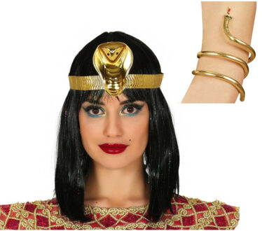 Verkleed accessoire setje Cleopatra - hoofdband en armband goud - Egypte thema party