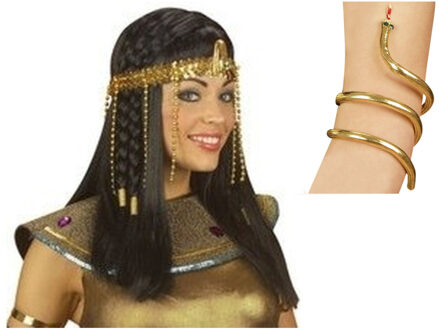 Verkleed accessoire setje Cleopatra - hoofdband en armband goud - Egypte thema party