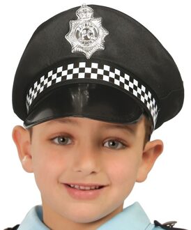 Verkleed accessoires agent/politie pet - zwart - kinderen - Verkleedkleding hoeden - carnaval