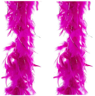 Verkleed boa - 2x stuks - fuchsia roze/zilver - veren - 200 cm - Carnaval - verkleedaccessoires