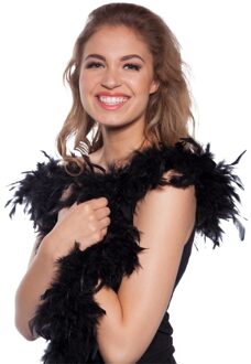 Verkleed boa - zwart - veren - 180 cm - 50 grams - verenboa - verkleedaccessoires