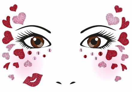 Verkleed Carnaval plakstickers - met glitter hartjes - gezicht - dames - decoratie Multi