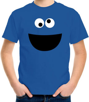 Verkleed carnaval t-shirt - blauw - cartoon knuffel monster - kinderen XS (110-116)