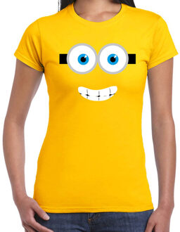 Verkleed / carnaval t-shirt lachend geel poppetje voor dames - Verkleed / kostuum shirts M