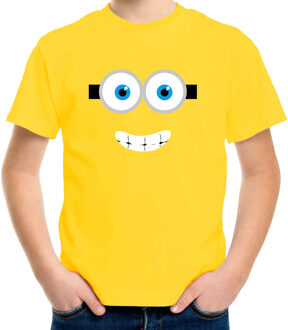 Verkleed / carnaval t-shirt lachend geel poppetje voor kinderen - Verkleed / kostuum shirts M (134-140)