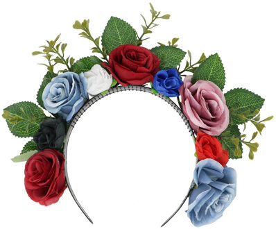 Verkleed diadeem bloemen - gekleurd - dames - tiara - Flower power/hippie