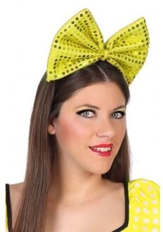 Verkleed diadeem dames/meiden - grote gele strik - kunststof - met pailletten Geel