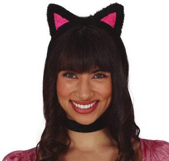 Verkleed diadeem katten/poezen oren/oortjes - meisjes/dames - Carnaval Roze