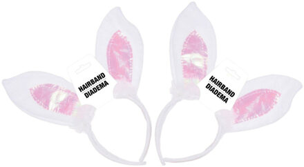 Verkleed diadeem paashaas/bunny oren - 2x - wit - meisjes/dames - Carnaval