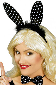 Verkleed diadeem paashaas/bunny oren - stippen - zwart/wit - one size