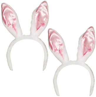Verkleed Diadeem wit met roze konijnen/hazen oren/oortjes - 4x stuks - dames/meiden