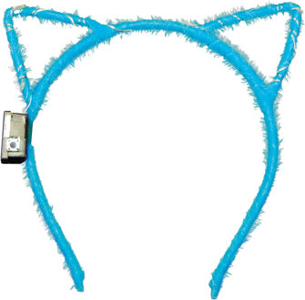 Verkleed/feest diadeem katten/poezen oren/oortjes - blauw - meisjes - LED licht - carnaval - Verkleedhoofddeksels