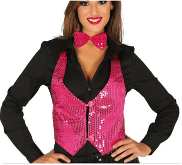 Verkleed feest gilet met pailletten - fuchsia roze - voor dames - one size