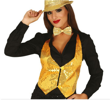 Verkleed feest gilet met pailletten - goud - voor dames - one size