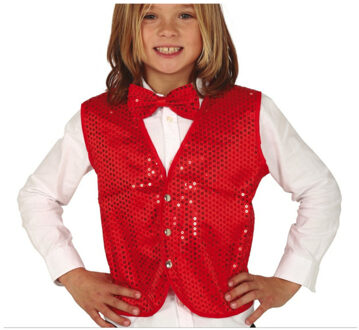 Verkleed feest gilet met pailletten - rood - kinderen One size