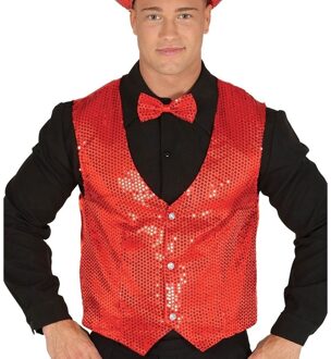 Verkleed feest gilet met pailletten - rood - voor heren - one size