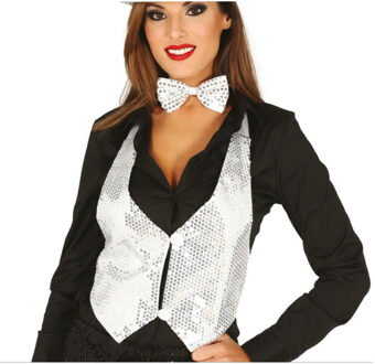 Verkleed feest gilet met pailletten - zilver - voor dames - one size
