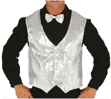 Verkleed feest gilet met pailletten - zilver - voor heren - one size
