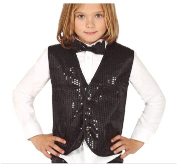 Verkleed feest gilet met pailletten - zwart - kinderen One size