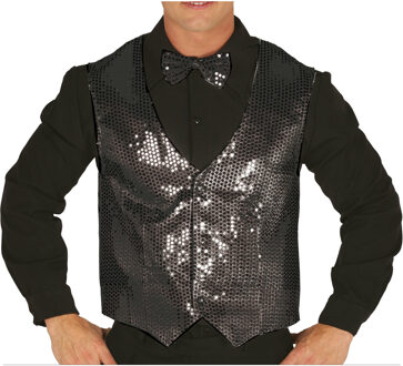 Verkleed feest gilet met pailletten - zwart - voor heren - one size M