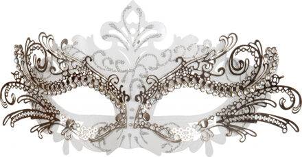 Verkleed gezichtsmasker Venetiaans - Wit/zilver - dames