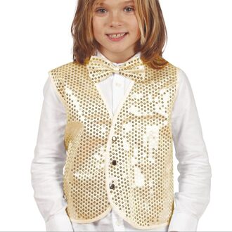 Verkleed gilet - goud pailletten - kinderen - polyester - verkleedkleding giletje - One size