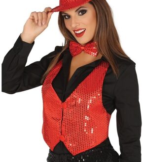 Verkleed gilet met pailletten - rood - voor dames One size