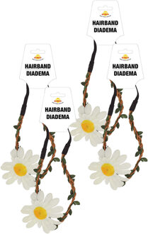 Verkleed haarband met bloem - 4x - wit - meisjes/dames - Hippie/flower Power
